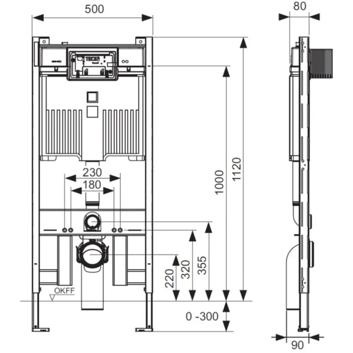 TECE 8cm Wall Hung Cistern, Front button installation only image