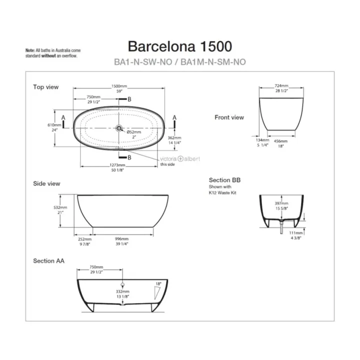 Barcelona 1500 Freestanding Bath 1500 x 724mm image