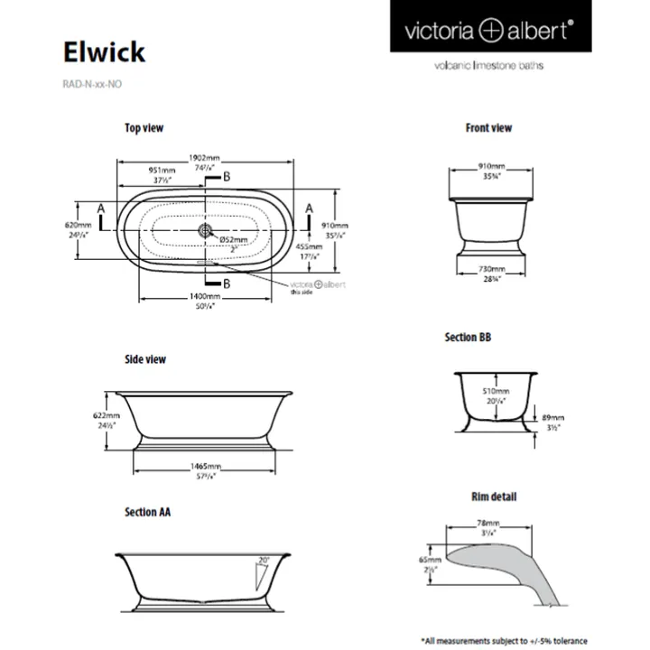 Elwick Freestanding bath with plinth 1902 x 910, without overflow image