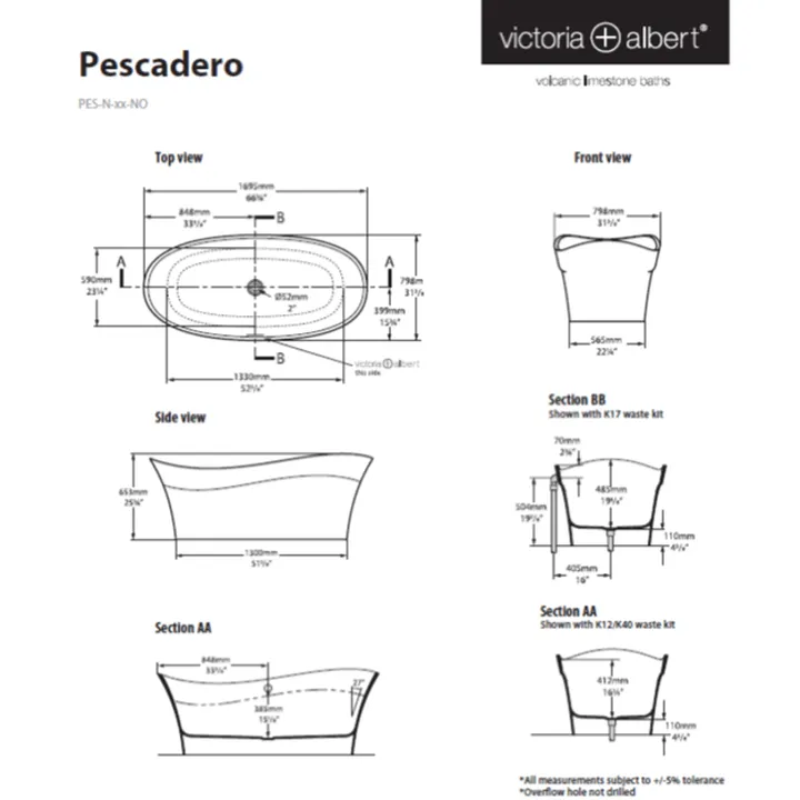 Pescadero Freestanding bath 1695 x 798mm, without overflow image