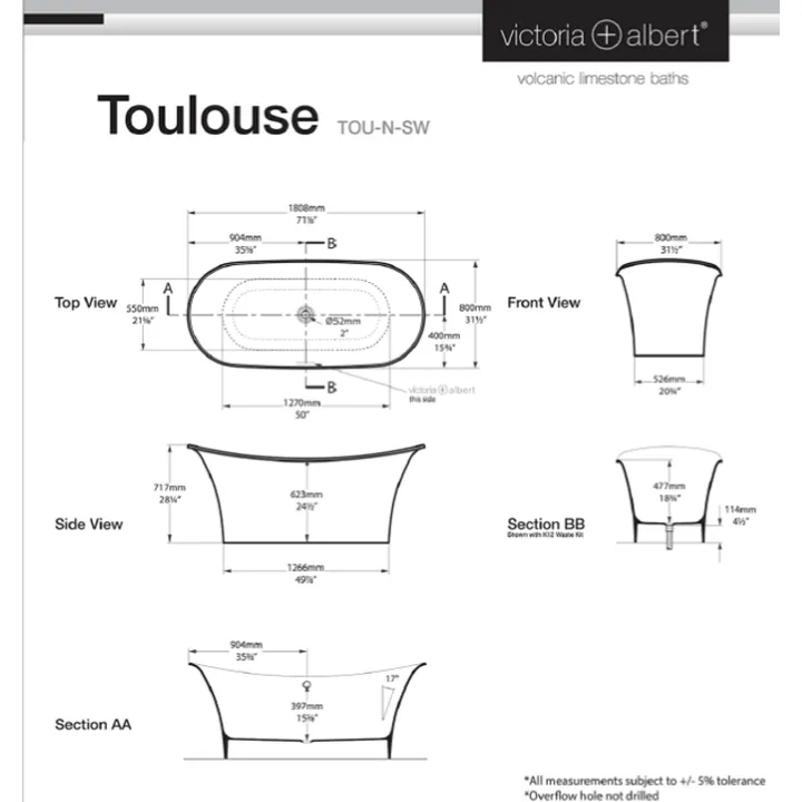 Toulouse 1800 Freestanding bath 1808 x 800mm, without overflow image