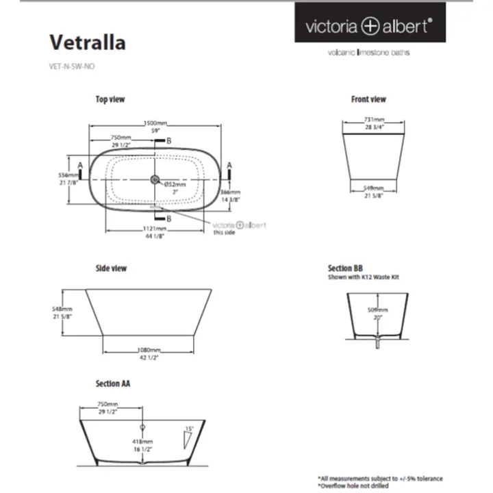 Vetralla Freestanding bath 1500 x 731mm, without overflow image