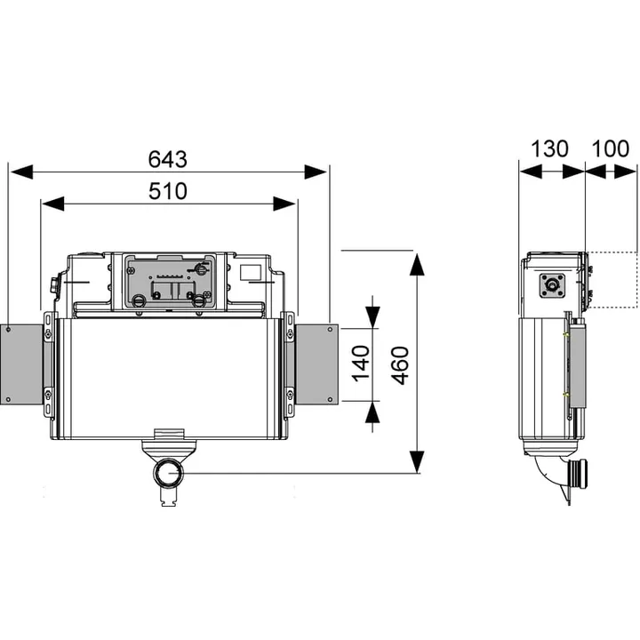 TECE 820mm Low Level pedestal cistern WELS 4 Star rated, Front or Top flush button image