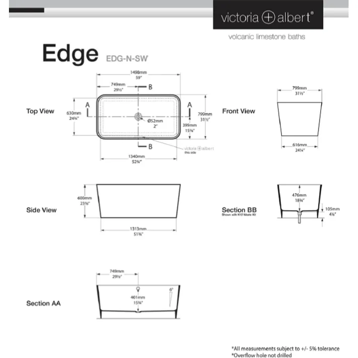Edge Freestanding bath 1498 x 799mm, without overflow image
