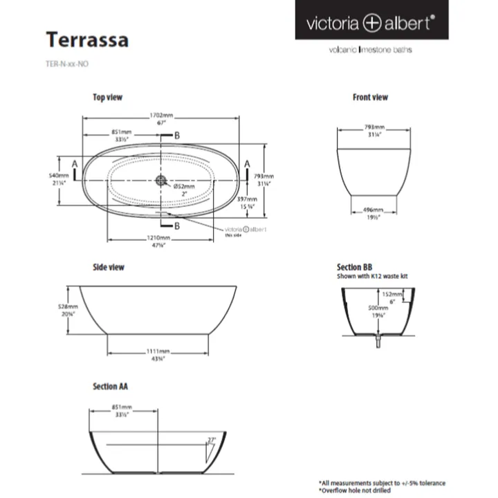 Terrassa Freestanding bath 1702 x 793mm, without overflow image